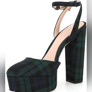 ANTONIO MELANI Green and Black Plaid Platform Heels